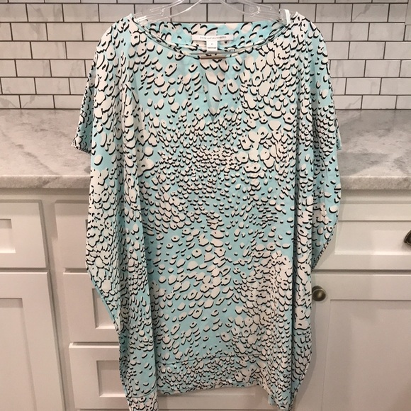 Diane Von Furstenberg Dress Squaretan Womens Petite Small Blue Tunic Boho - Picture 1 of 8